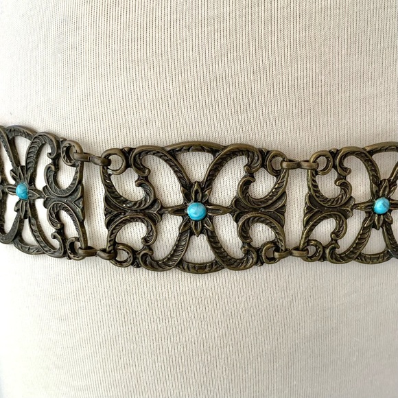 Boho Flower and Scrolls Link Bronze-Tone Metal Belt - Picture 2 of 7
